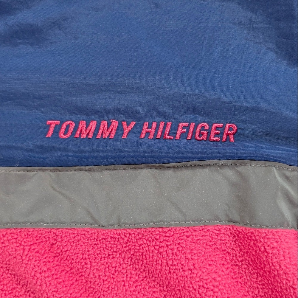 Tommy Hilfiger Sport Pink Navy Fleece Quarter Zip Hoodie Reflective Women Small - Picture 3 of 7